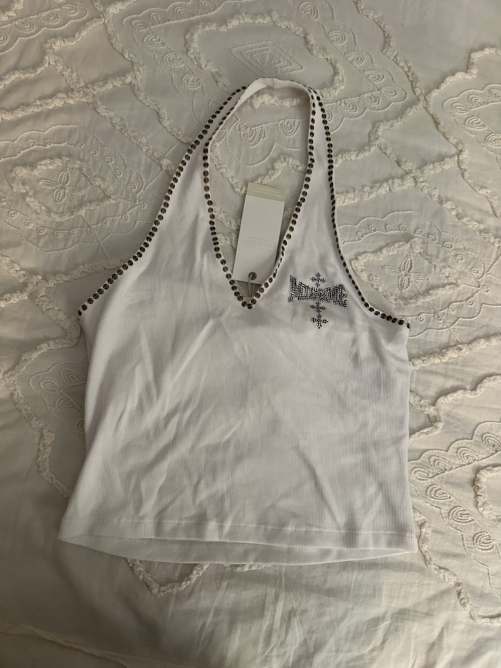 Miss Me White Halter Camisole with Stud Accents - Picture 5 of 8